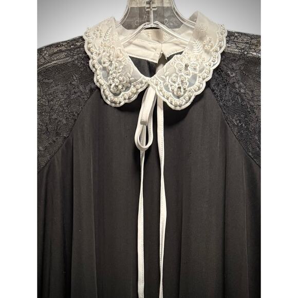 ASOS Black Chiffon Swing Dress Lace Sleeves Embellished Peter Pan Collar Sz 6 - Picture 4 of 6